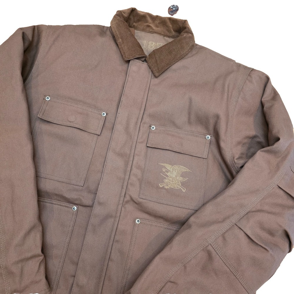 NRA 1871 Brown Canvas Embroidered Full Zip Snap Fleece Lining Jacket - L